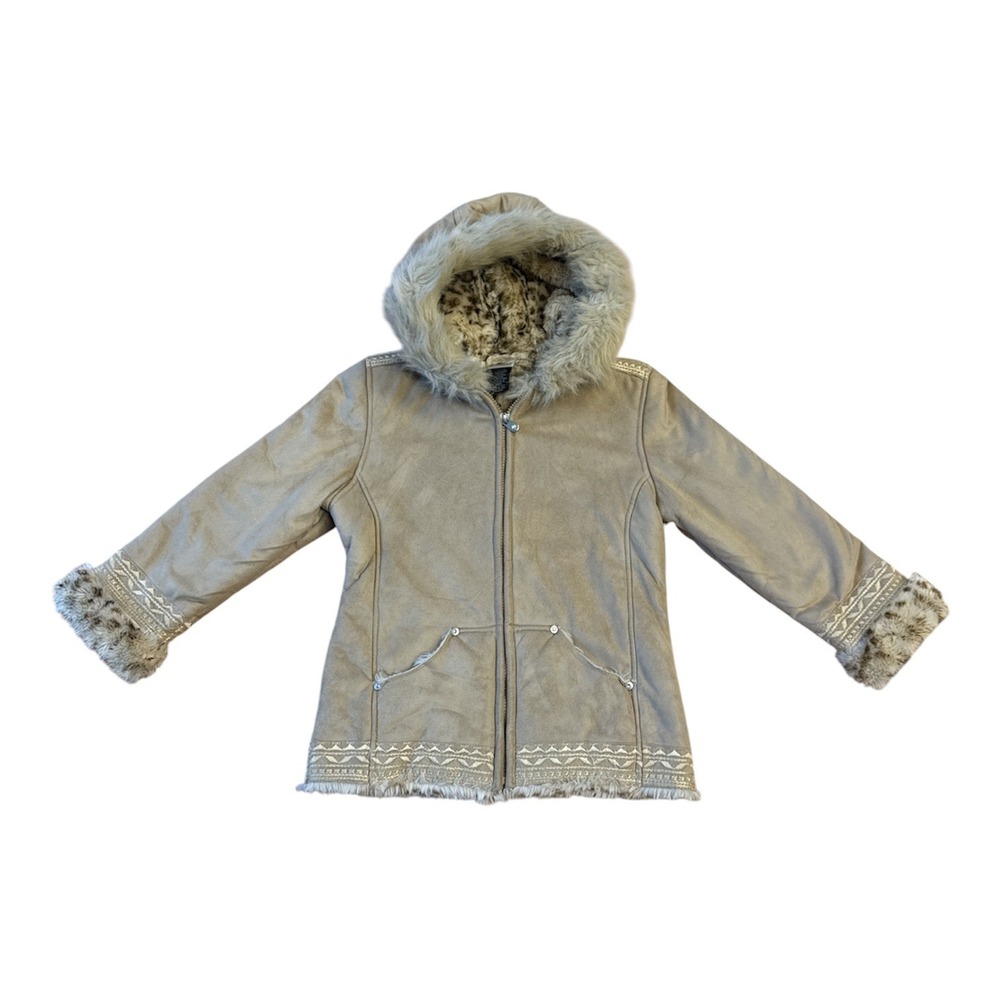 Arizona Faux Shearling Suede Hooded Jacket Girls Size 7/8